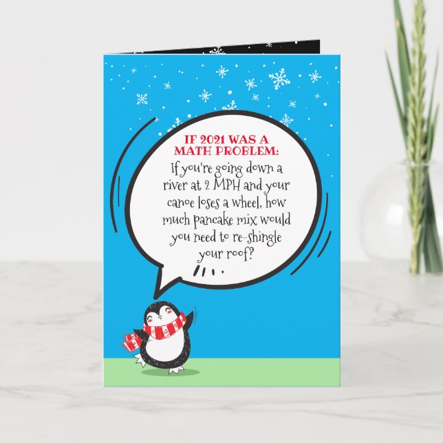 Cute Penguin Funny 2021 Math Problem  Holiday Card (Front)