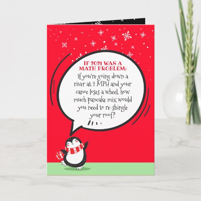 Cute Penguin Funny 2021 Math Problem  Holiday Card (Front)
