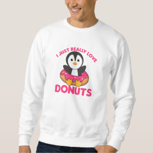 Cute Penguin Funny Animals In Doughnut Pink Sweatshirt