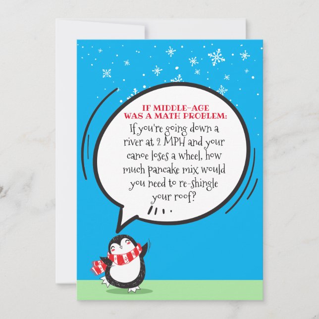Cute Penguin Funny Birthday Math Problem Card (Front)
