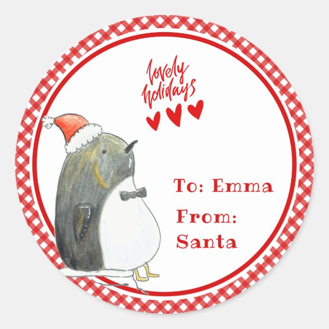 Cute Penguin - Gift from Santa - Custom Classic Round Sticker (Front)