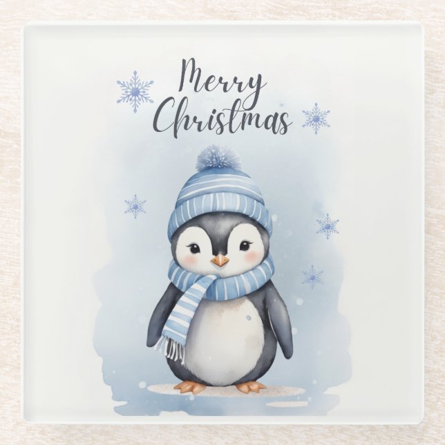 "Cute Penguin" Glass Coaster (Front)