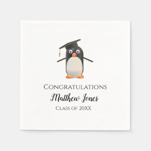 Cute Penguin Graduation Napkins Personalised