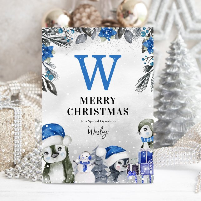 Cute Penguin Grandson Christmas Card (Creator Uploaded)