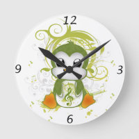 Cute penguin green fluffy effect music note swirls