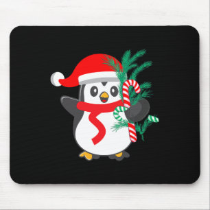 Cute Penguin Holding A Candy Cane Christmas Animal Mouse Pad