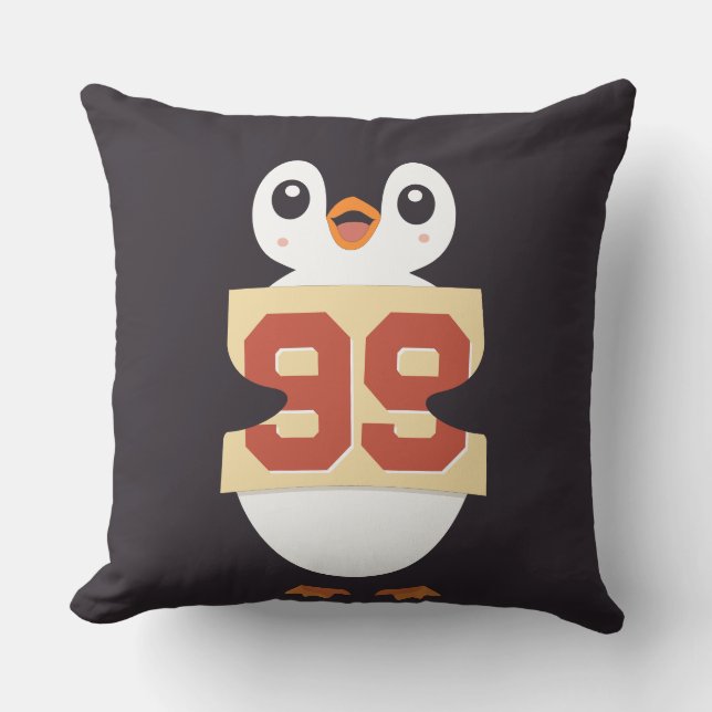 Cute Penguin Holding a Sign Cushion (Front)