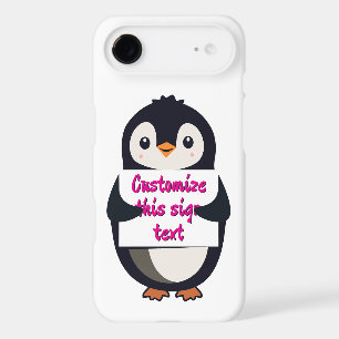Cute penguin holding a sign for personalised text