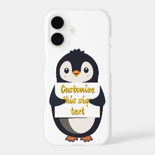 Cute penguin holding a sign for personalised text