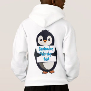 Cute penguin holding a sign for personalized text