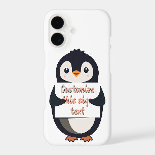 Cute penguin holding a sign for personalized text