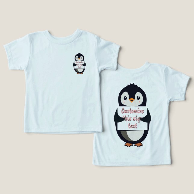 Cute penguin holding a sign for personalized text (Design Front & Back)