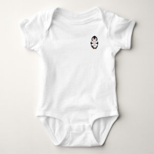 Cute penguin holding a sign for personalized text baby bodysuit