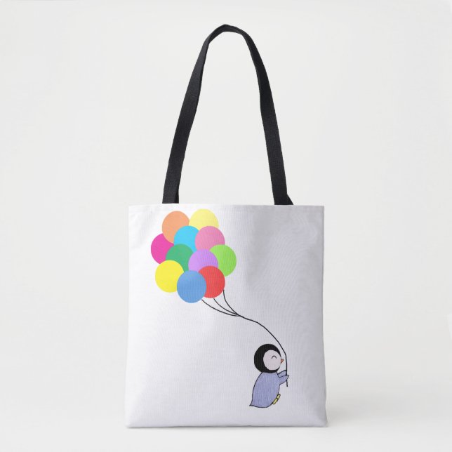 Cute penguin holding balloons tote bag (Front)