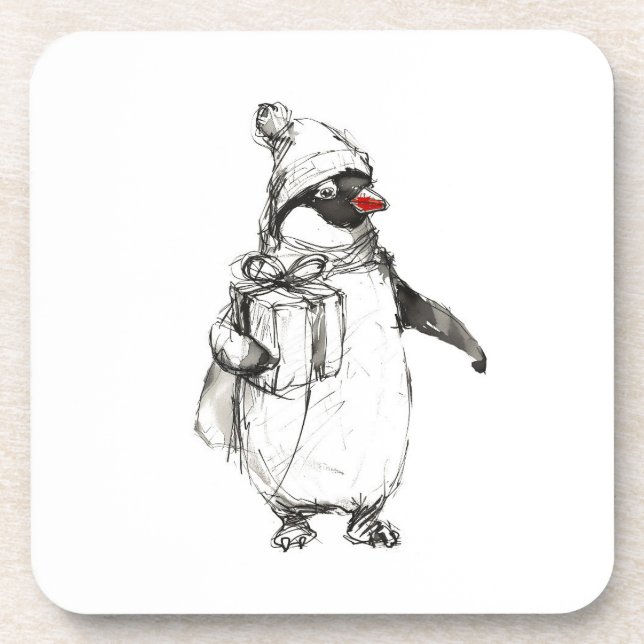 Cute Penguin Holding Gift Coaster (Front)