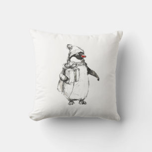 Cute Penguin Holding Gift Cushion