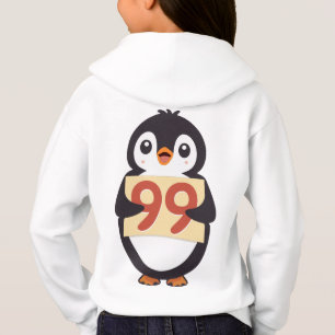 Cute penguin holding sign with the number 99 on it
