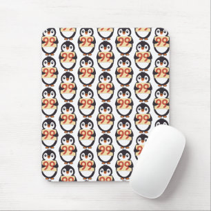 Cute penguin holding sign with the number 99 on it mouse pad