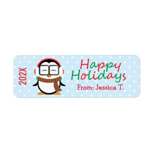Cute Penguin Holiday Stickers 0.75" x 2.25"