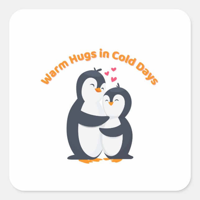 Cute Penguin Hug – Winter Love Square Sticker (Front)