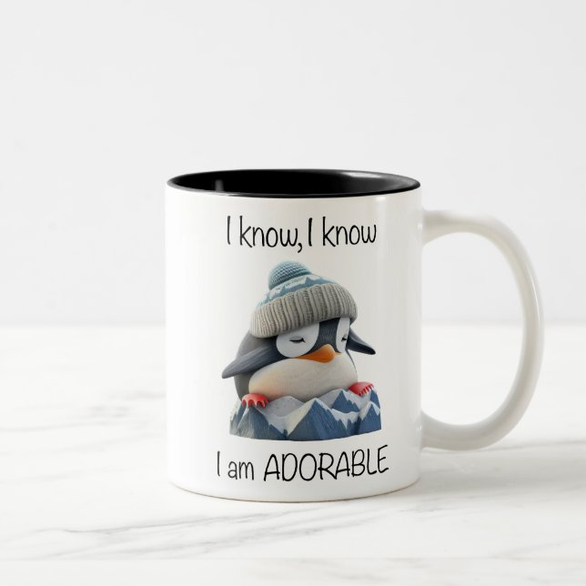 Cute Penguin /I Know I Am Adorable Two-Tone Coffee Mug (Right)