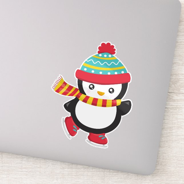 Cute Penguin, Ice Skating Penguin, Hat, Scarf (Detail)