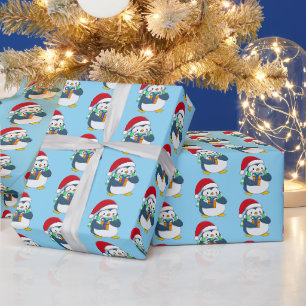Cute Penguin in Christmas Hat Wrapping Paper 