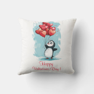 cute penguin in love for valentine's day with hear cushion