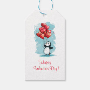 cute penguin in love for valentine's day with hear gift tags