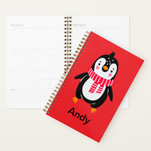 Cute Penguin in Red Stripes Scarf Planner