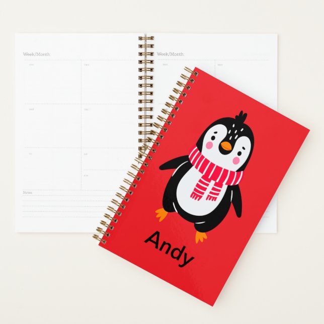 Cute Penguin in Red Stripes Scarf Planner (Display)