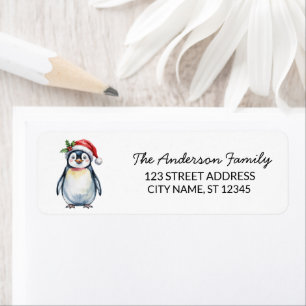Cute Penguin in Santa Hat Christmas Return Address