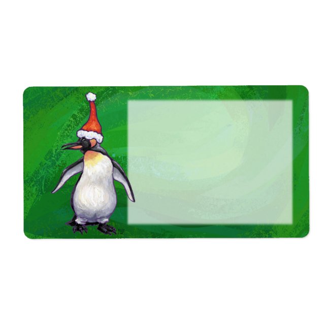 Cute Penguin in Santa Hat on Green (Front)
