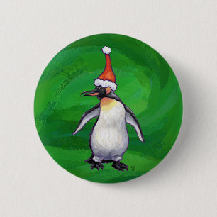 Cute Penguin in Santa Hat on Green 6 Cm Round Badge