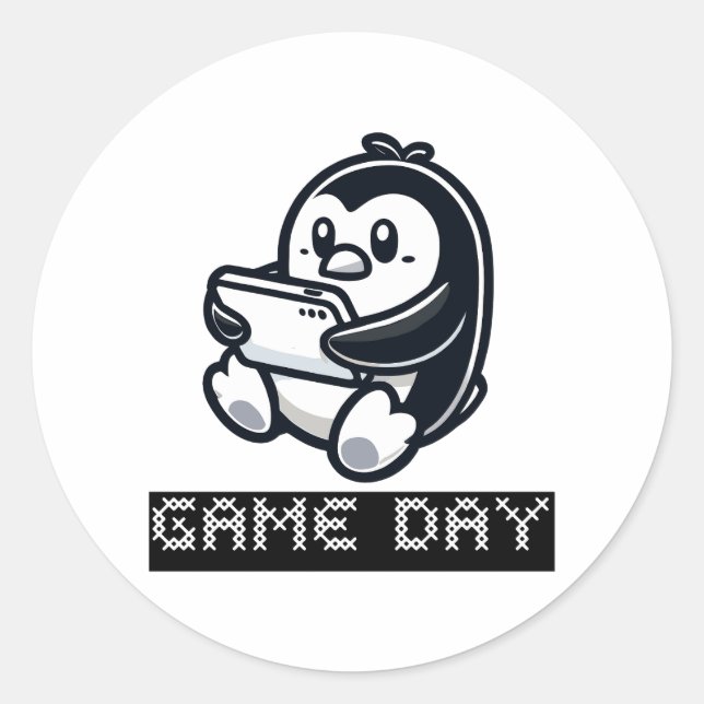 Cute Penguin is playing a Video Game - Game Day Classic Round Sticker (Front)