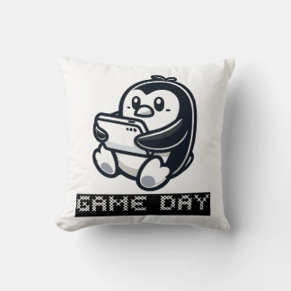 Cute Penguin is playing a Video Game - Game Day Cushion