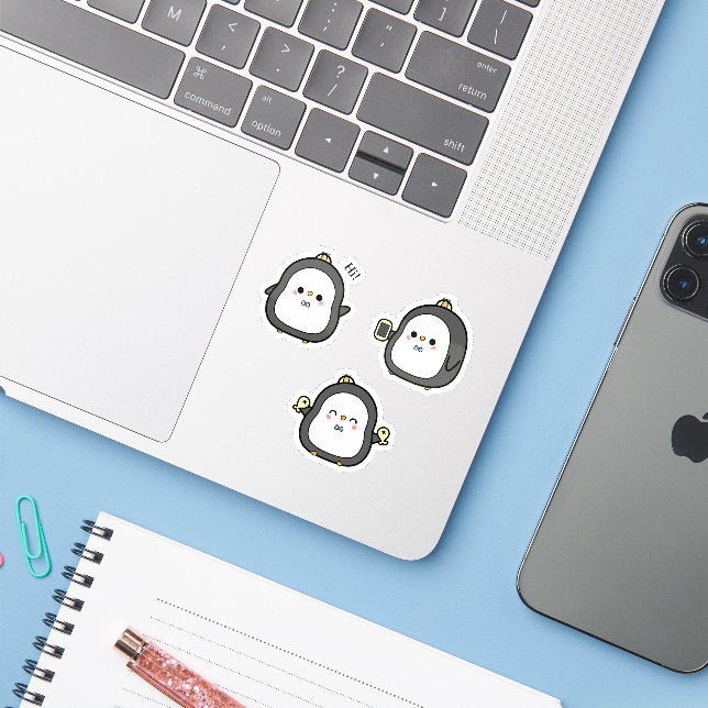 Cute Penguin Kawaii Sticker Set (Laptop w/ iPhone)