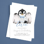 Cute Penguin Kids 2nd Birthday Invitation<br><div class="desc">Create your own Cute Penguin Kids 2nd Birthday Invitation! Personalise this design with your own text. You can further customise this design by selecting the "Edit Details" button.</div>