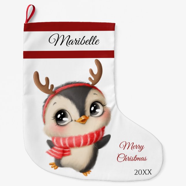 Cute Penguin Large Christmas Stocking (Front)