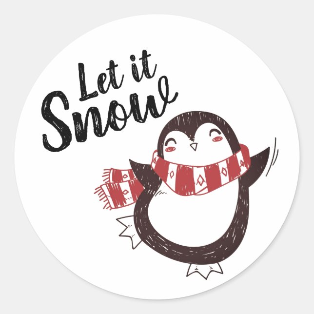 Cute Penguin Let it Snow Christmas Classic Round Sticker (Front)