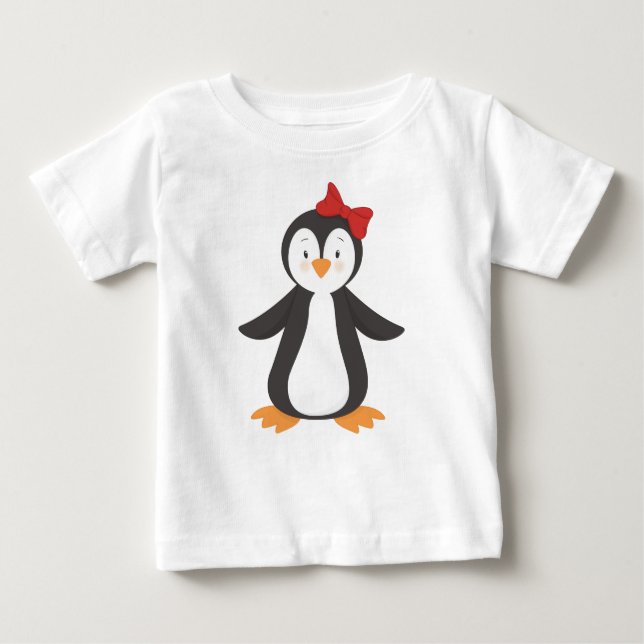 Cute Penguin, Little Penguin, Penguin With Bow Baby T-Shirt (Front)