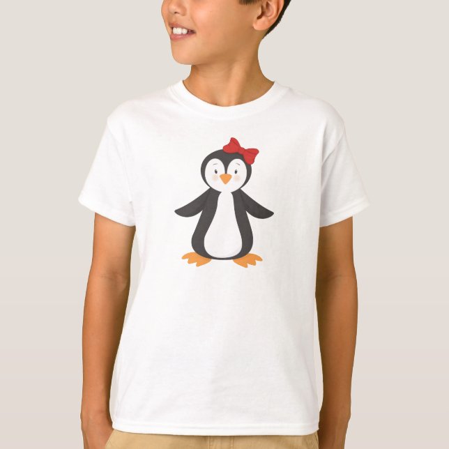 Cute Penguin, Little Penguin, Penguin With Bow T-Shirt (Front)