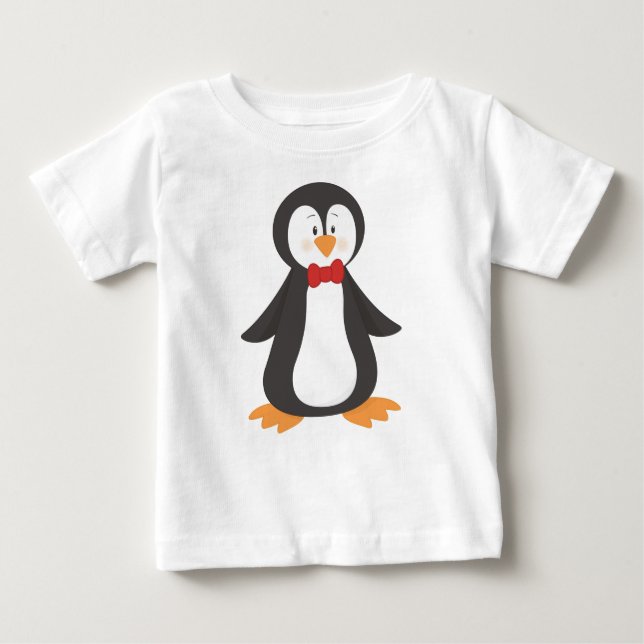 Cute Penguin, Little Penguin, Penguin With Bow Tie Baby T-Shirt (Front)