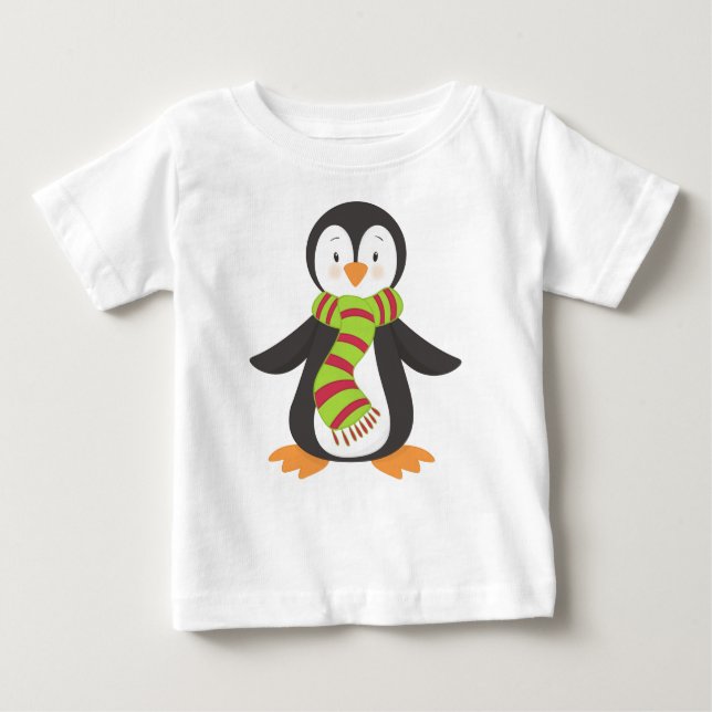 Cute Penguin, Little Penguin, Penguin With Scarf Baby T-Shirt (Front)