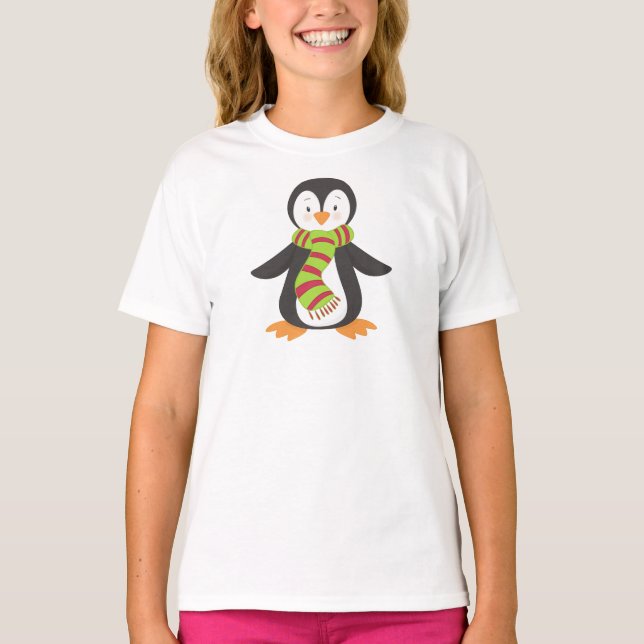 Cute Penguin, Little Penguin, Penguin With Scarf T-Shirt (Front)
