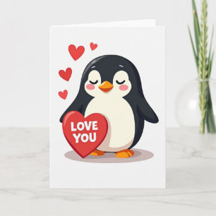 Cute Penguin Love You Heart Card