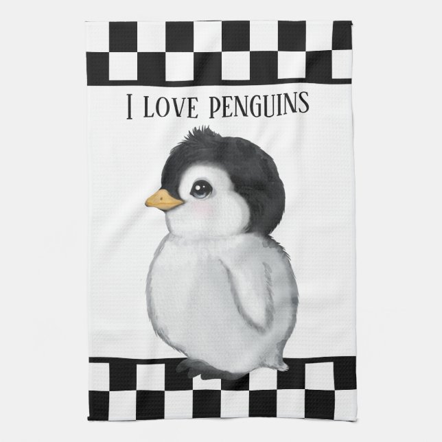 cute penguin lovers add text tea towel (Vertical)