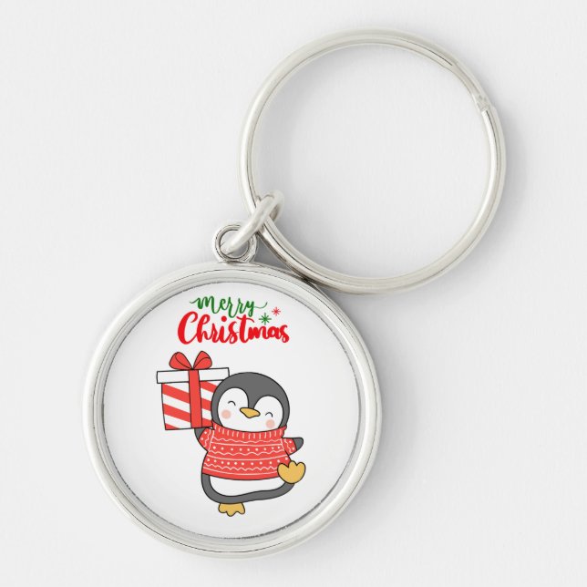 Cute Penguin Merry Christmas  Key Ring (Front)