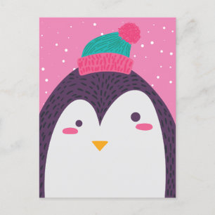 Cute Penguin Message From Child Holiday Postcard