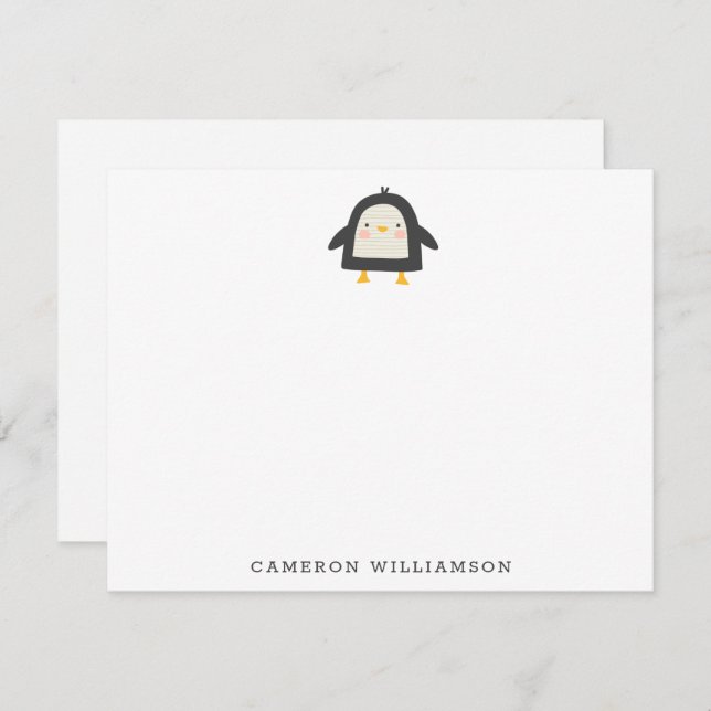 Cute Penguin Minimalist Personalised Stationery    Card (Front/Back)